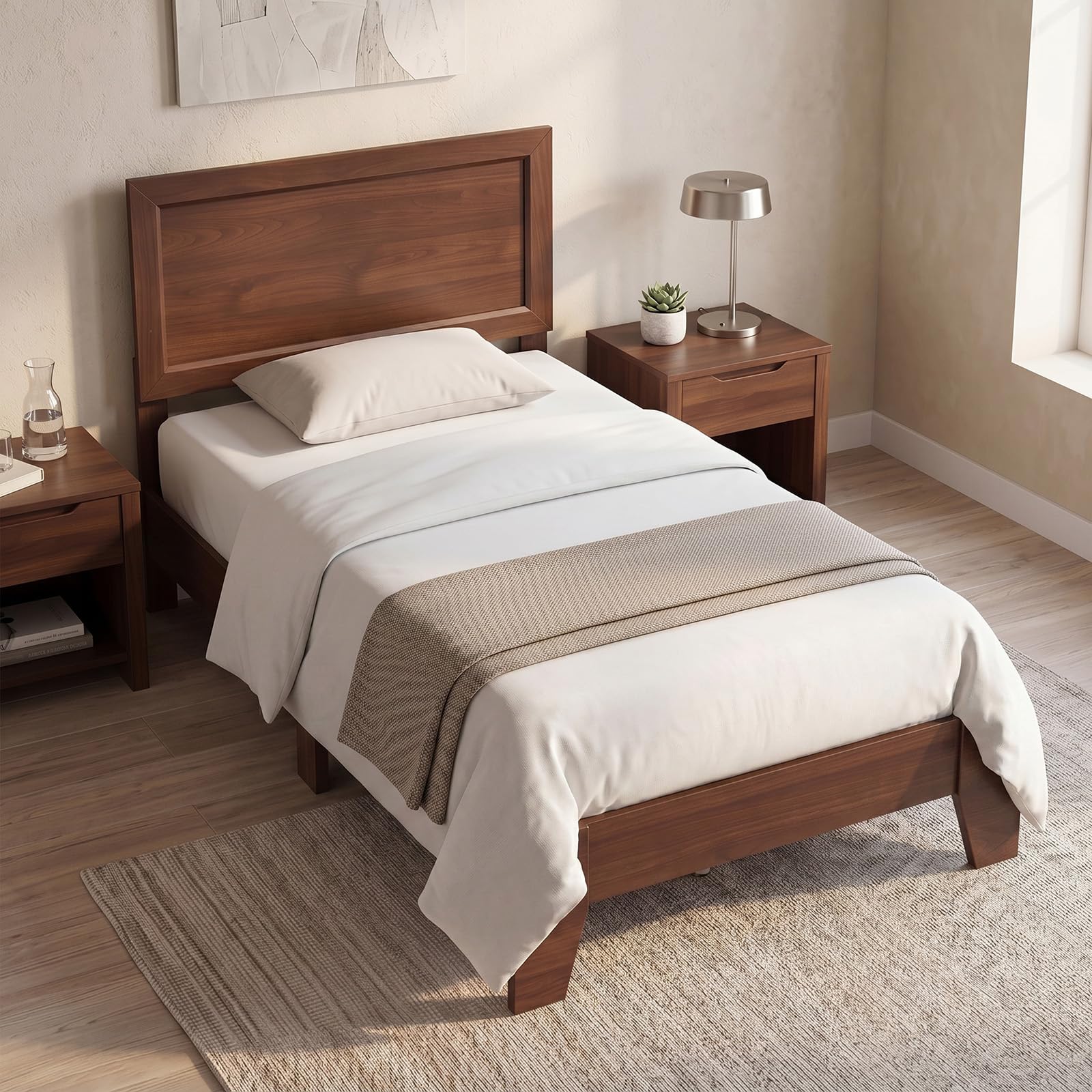 KOMFOTT Full/Twin Size Bed Frame Modern Platform Bed with Headboard