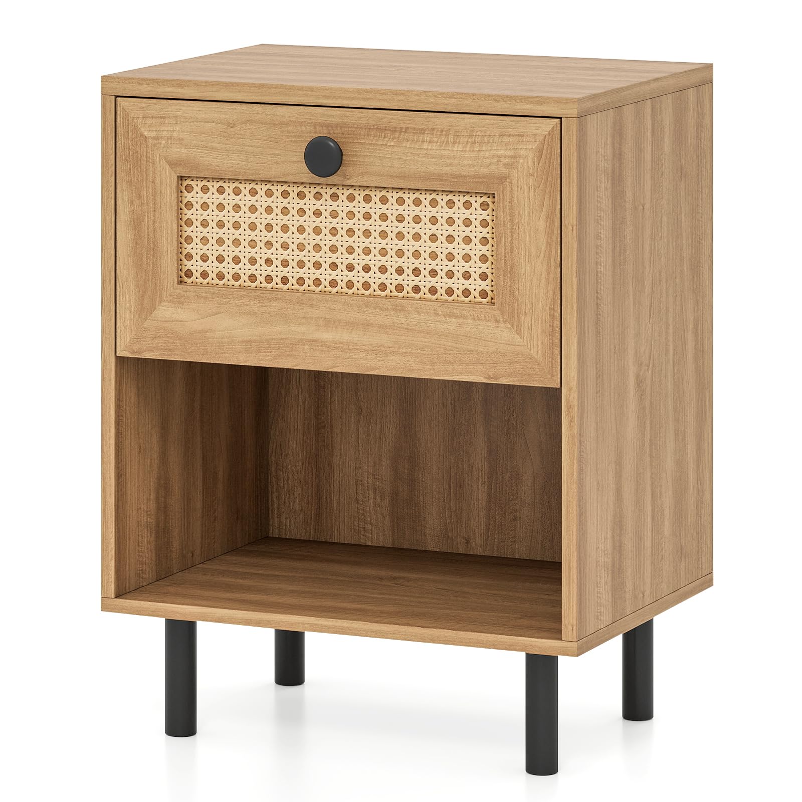 KOMFOTT Rattan Nightstand with Drawer Boho Bedside Table
