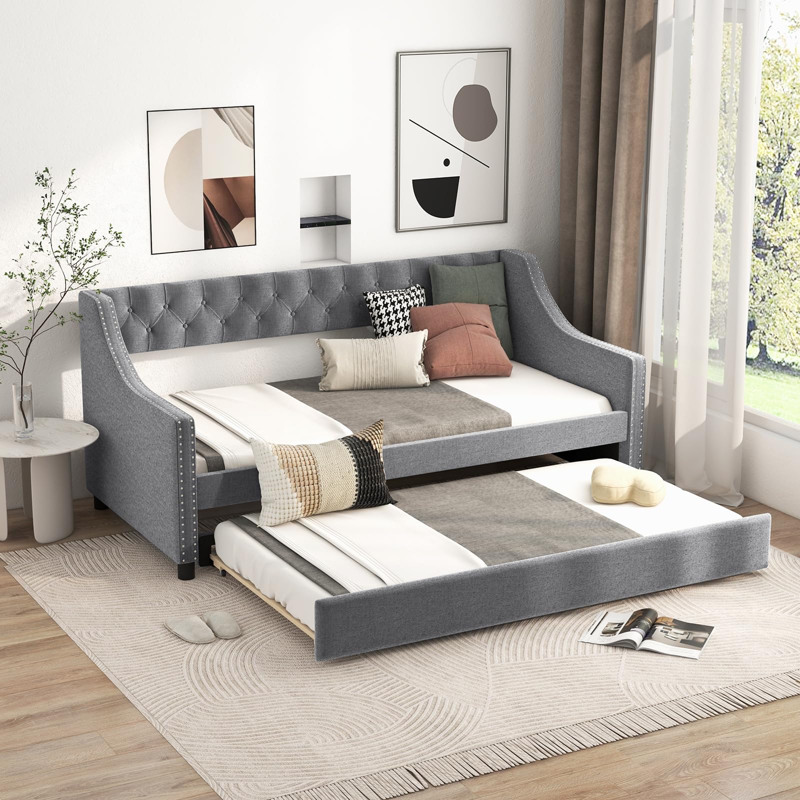 KOMFOTT Upholstered Twin Daybed with Trundle