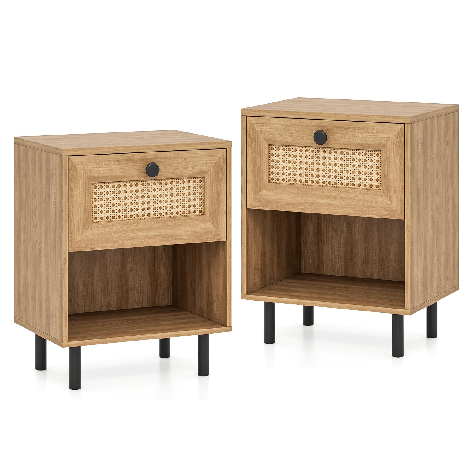 KOMFOTT Rattan Nightstand with Drawer Boho Bedside Table