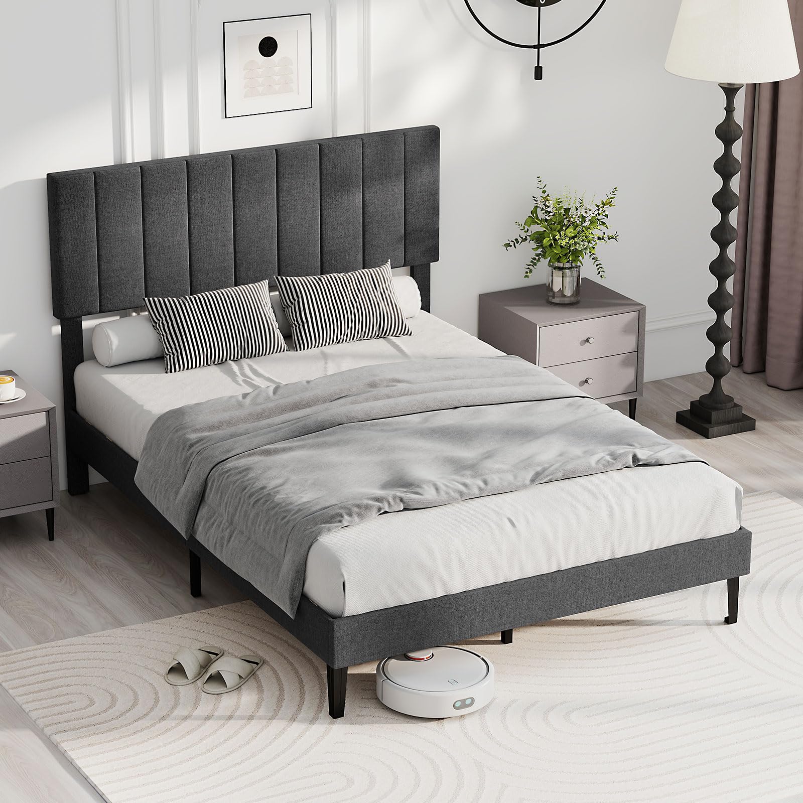 KOMFOTT Linen Upholstered Bed Frame
