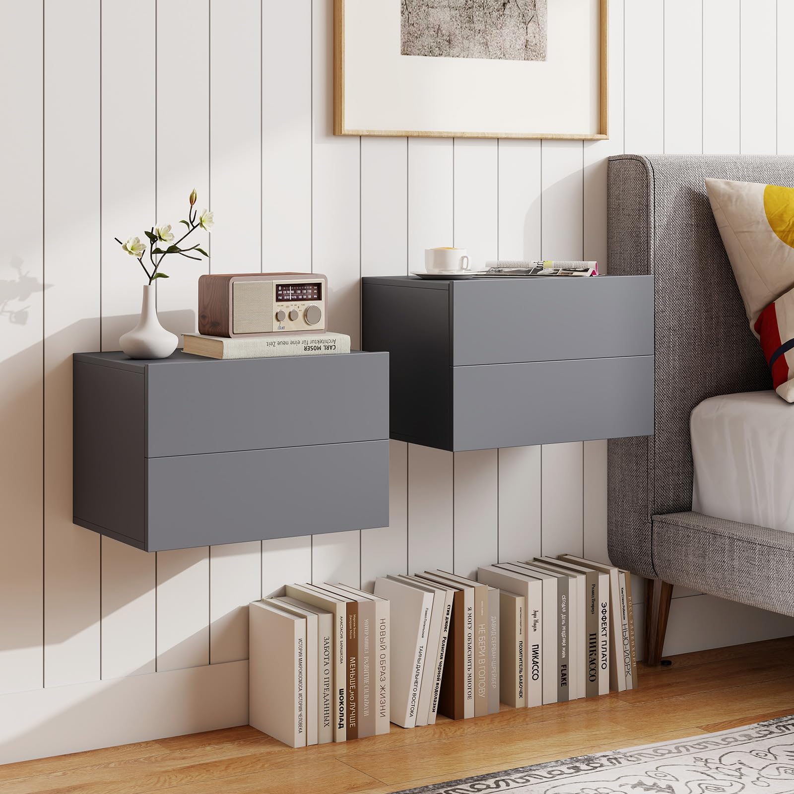 KOMFOTT Floating Nightstand Wall Mounted Night Stand(16.5" x 12" x 11.5",1/2)