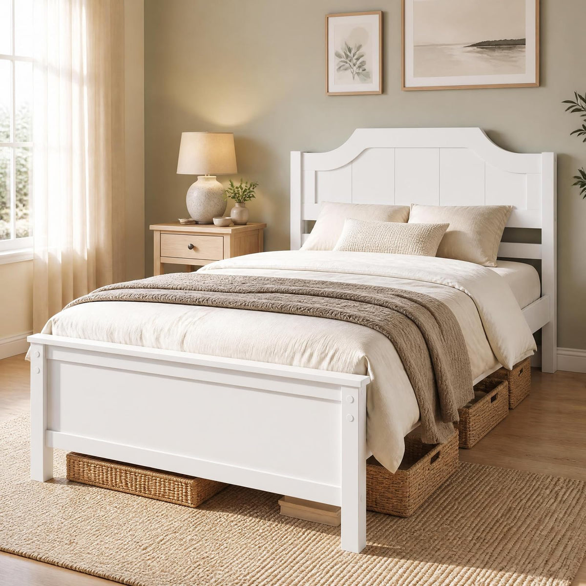 KOMFOTT Twin/Full/Queen/King Size Bed Frame with Headboard Wood Platform Bed