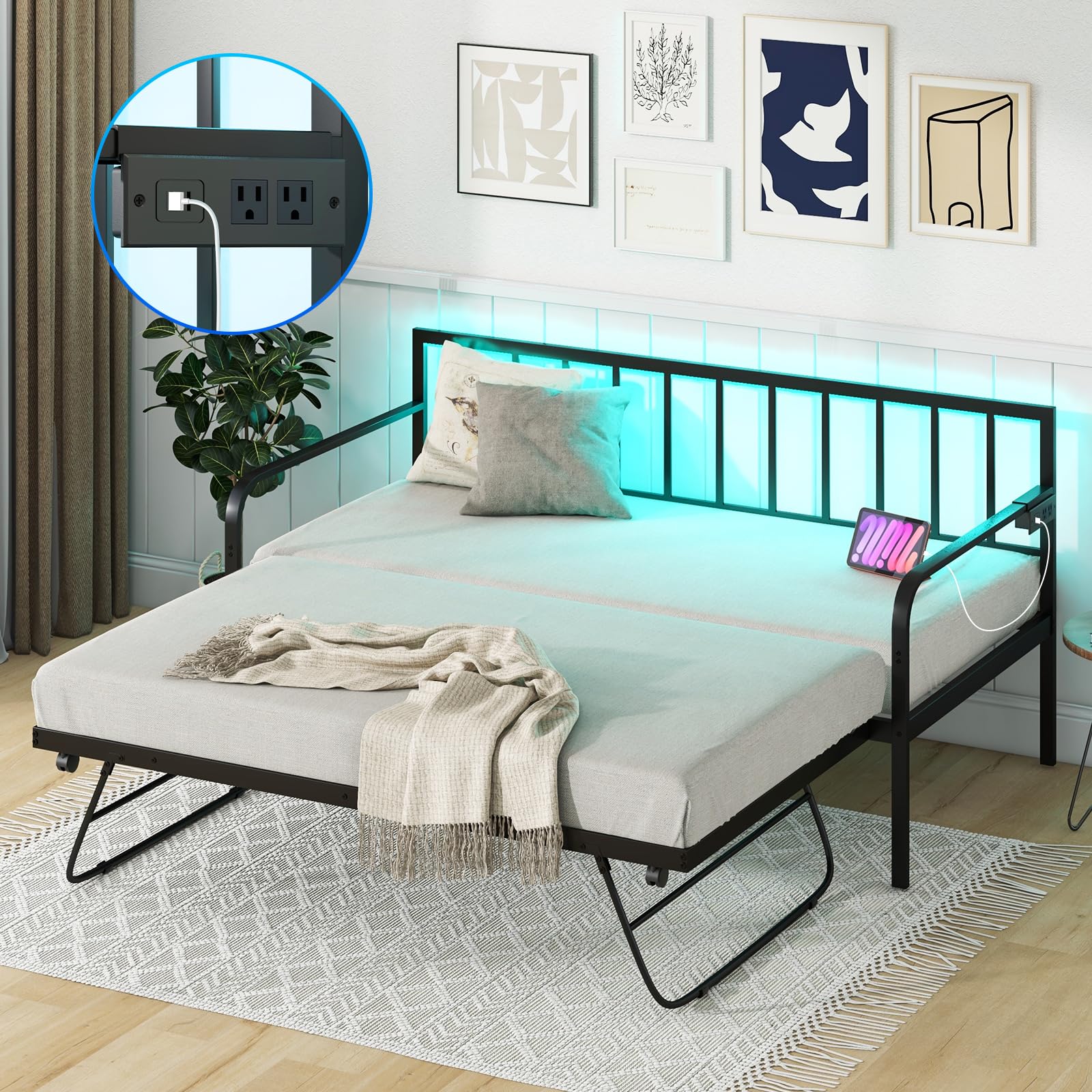 KOMFOTT Twin Metal Daybed with Pop Up Trundle