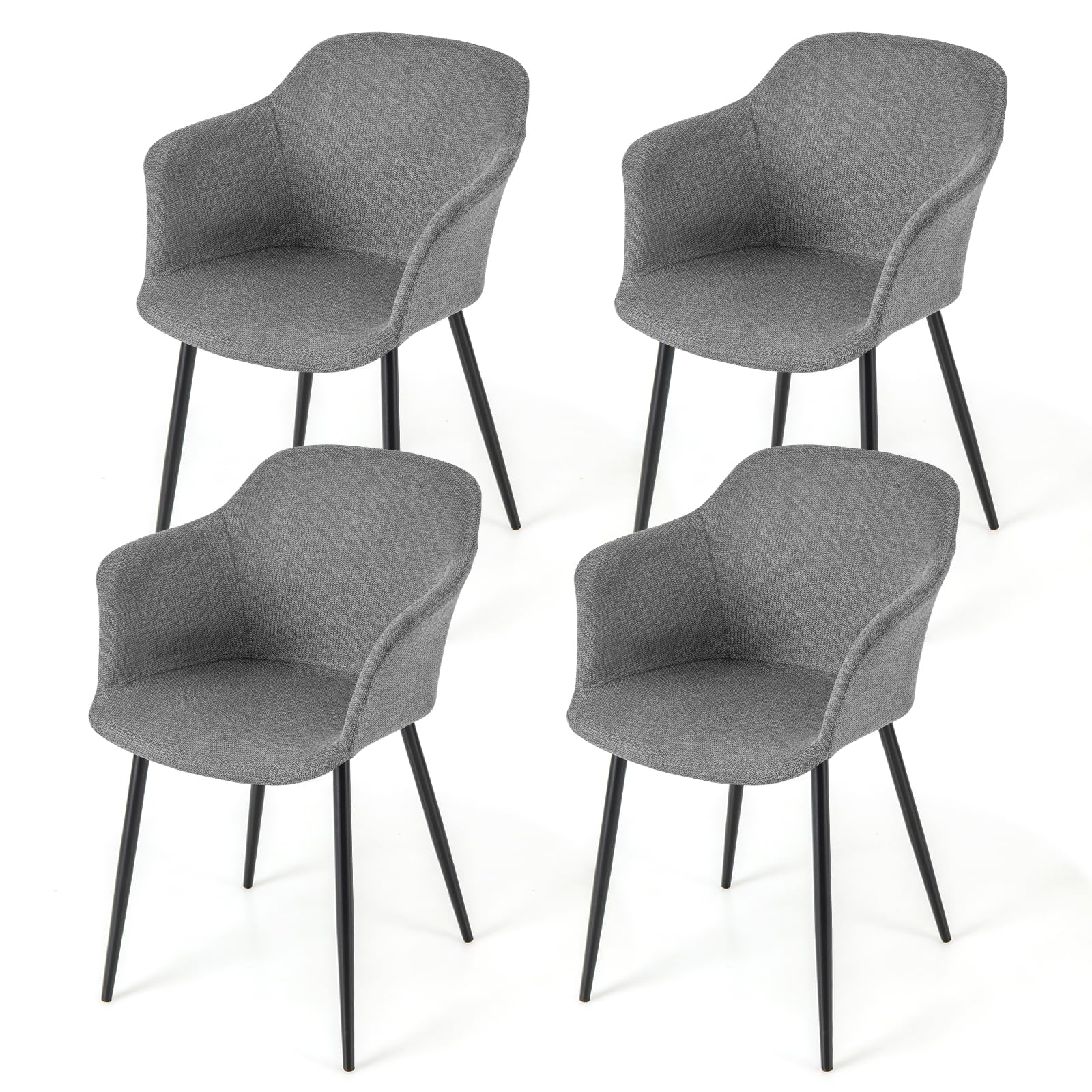 KOMFOTT Dining Chairs Set of 2/4, Upholstered Kitchen Chairs with Arms, Dining Room Chairs with Metal Frame, 17"(D)x18"(W) Wide Seat