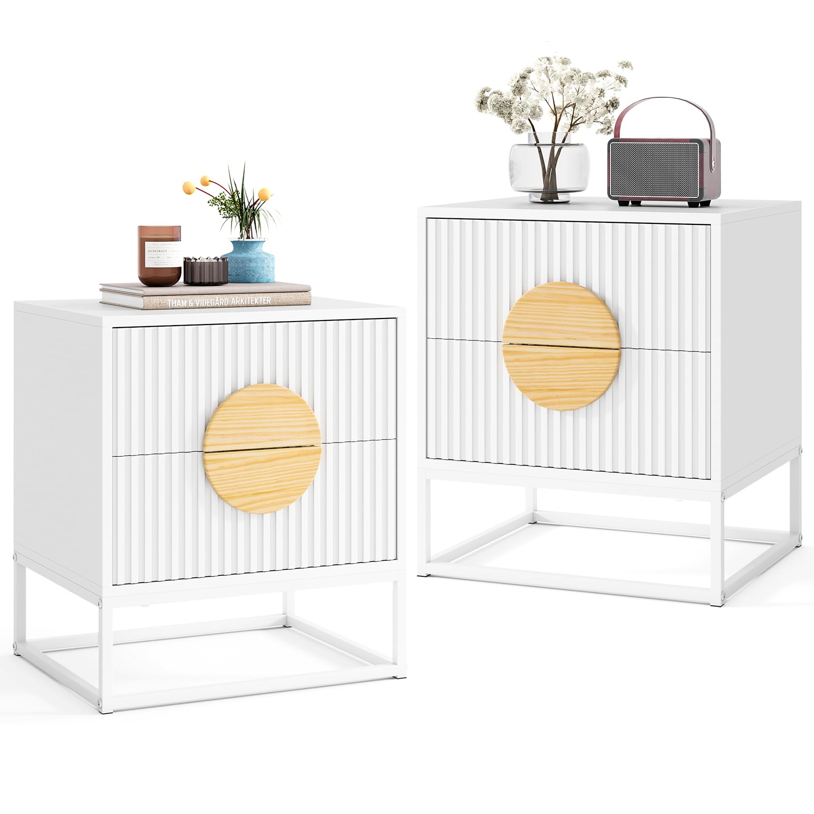 KOMFOTT Fluted Nightstand with 2 Drawers(1/2)