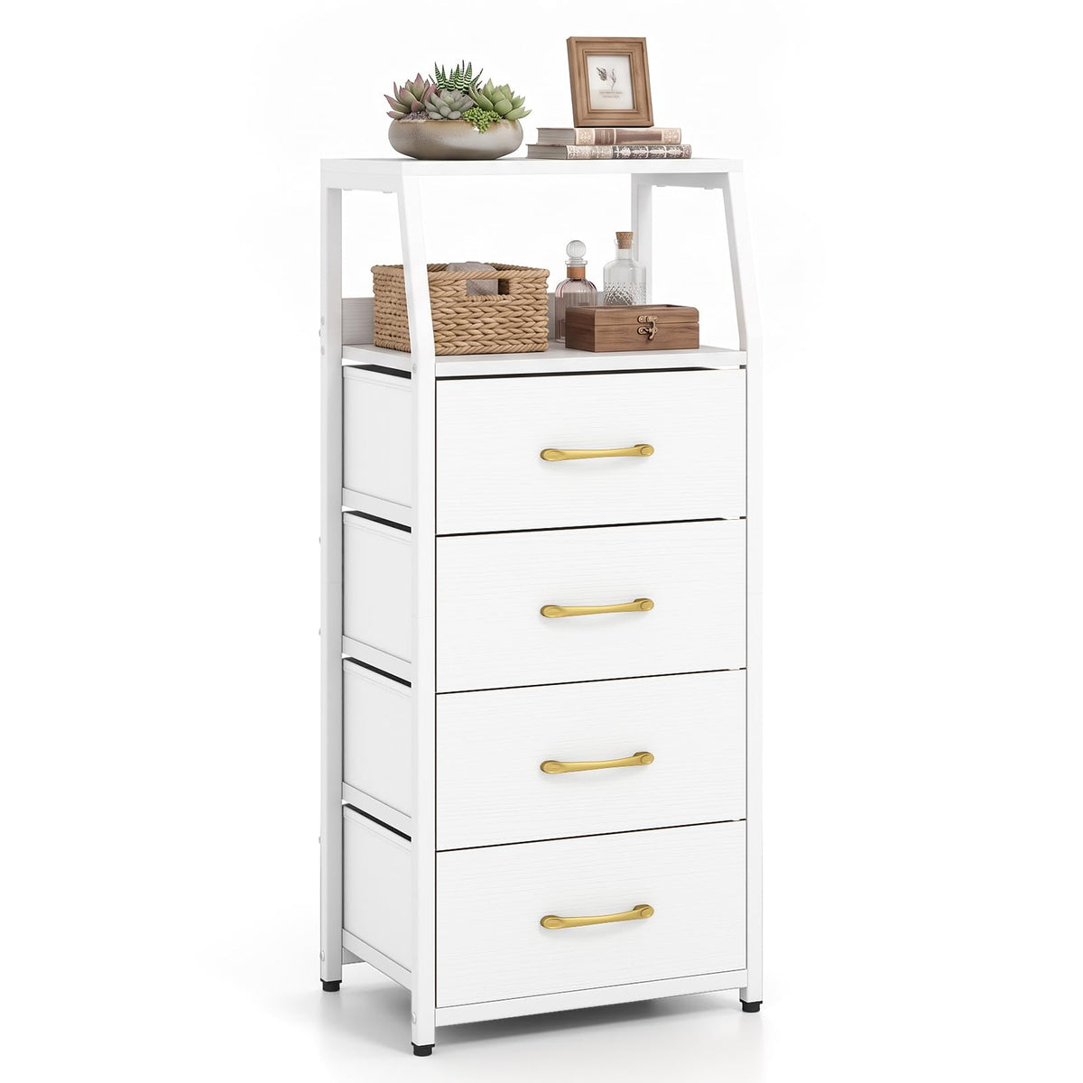 KOMFOTT Nightstand with 3/4 Fabric Drawers Tall Bedside Table(1/2)