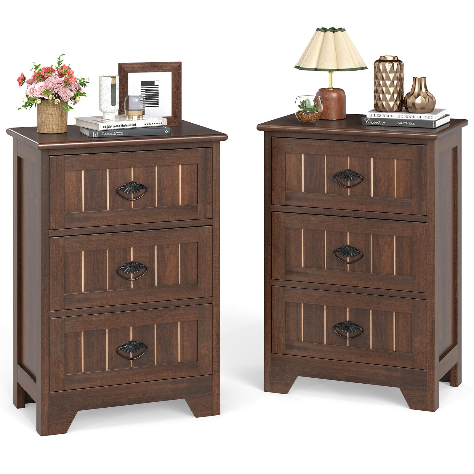 KOMFOTT Farmhouse Nightstand with 3 Storage Drawers（1/2）