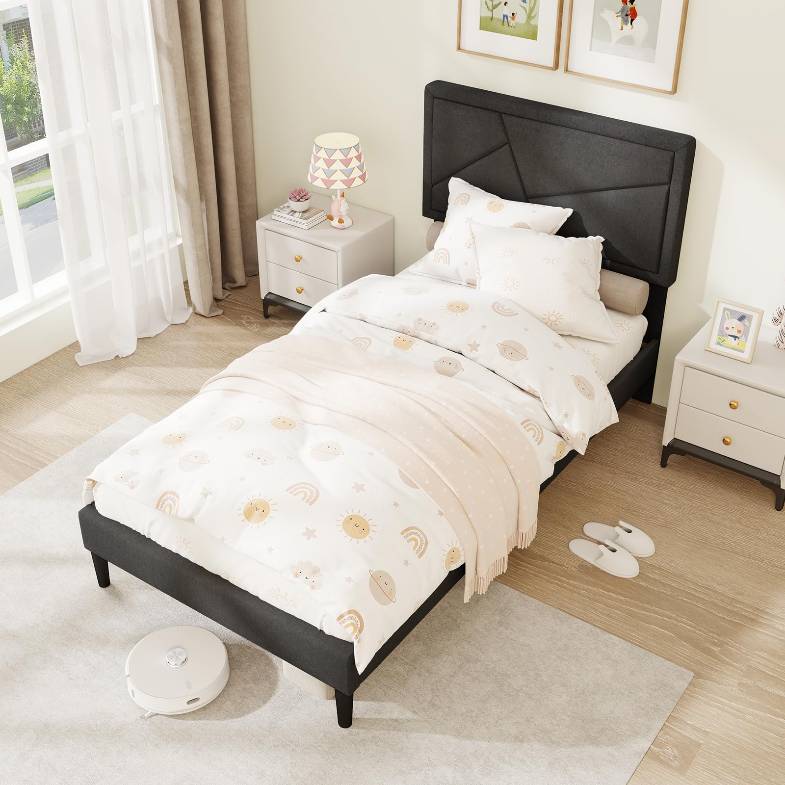 KOMFOTT Upholstered Platform Bed Frame(Modern Geometric Tufted)