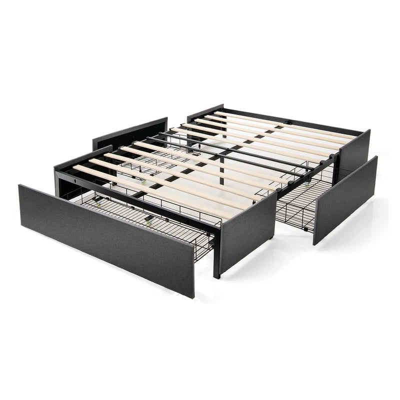 KOMFOTT Bed Frame with 3 Drawers, Heavy Duty Full Queen Size Platform Bed with Wooden Slats