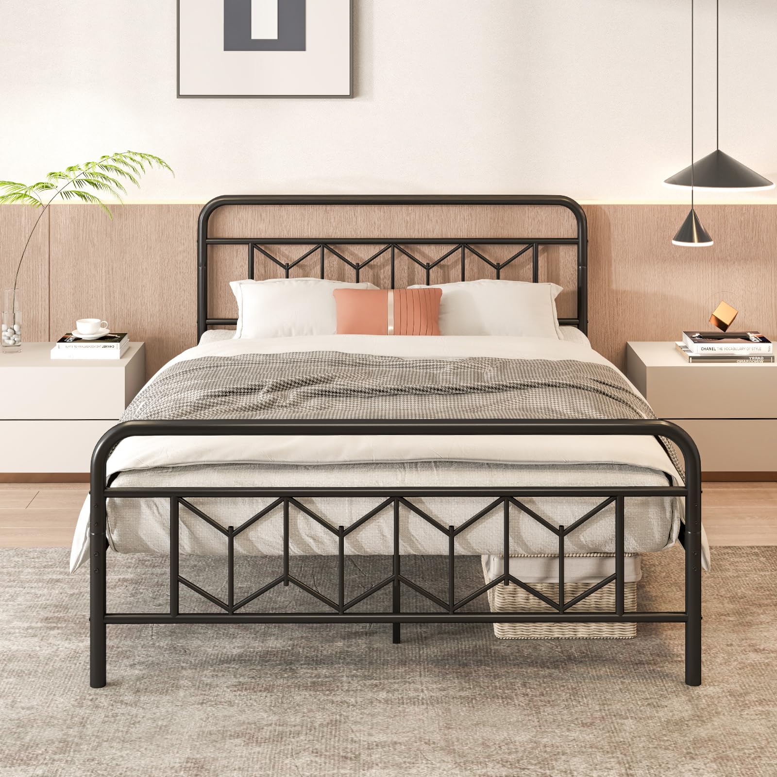 KOMFOTT Metal Bed Frame with Headboard & Footboard Heavy Duty Platform Bed