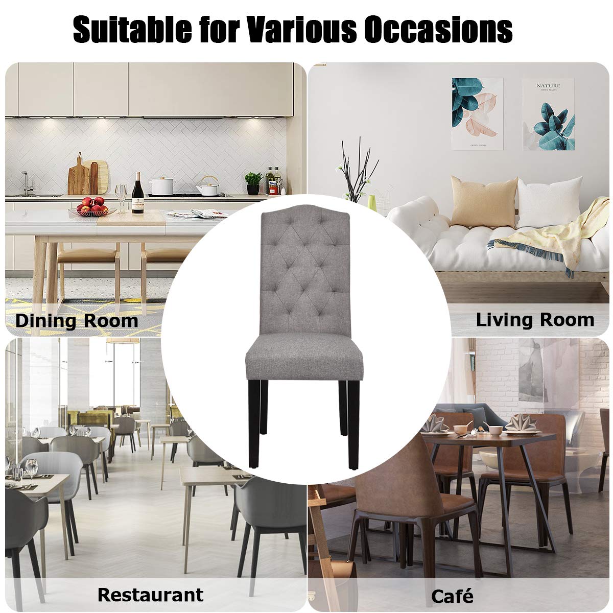 KOMFOTT Set of 2/4 Tufted Fabric Dining Chairs with Padded Seat and Tall Backrest