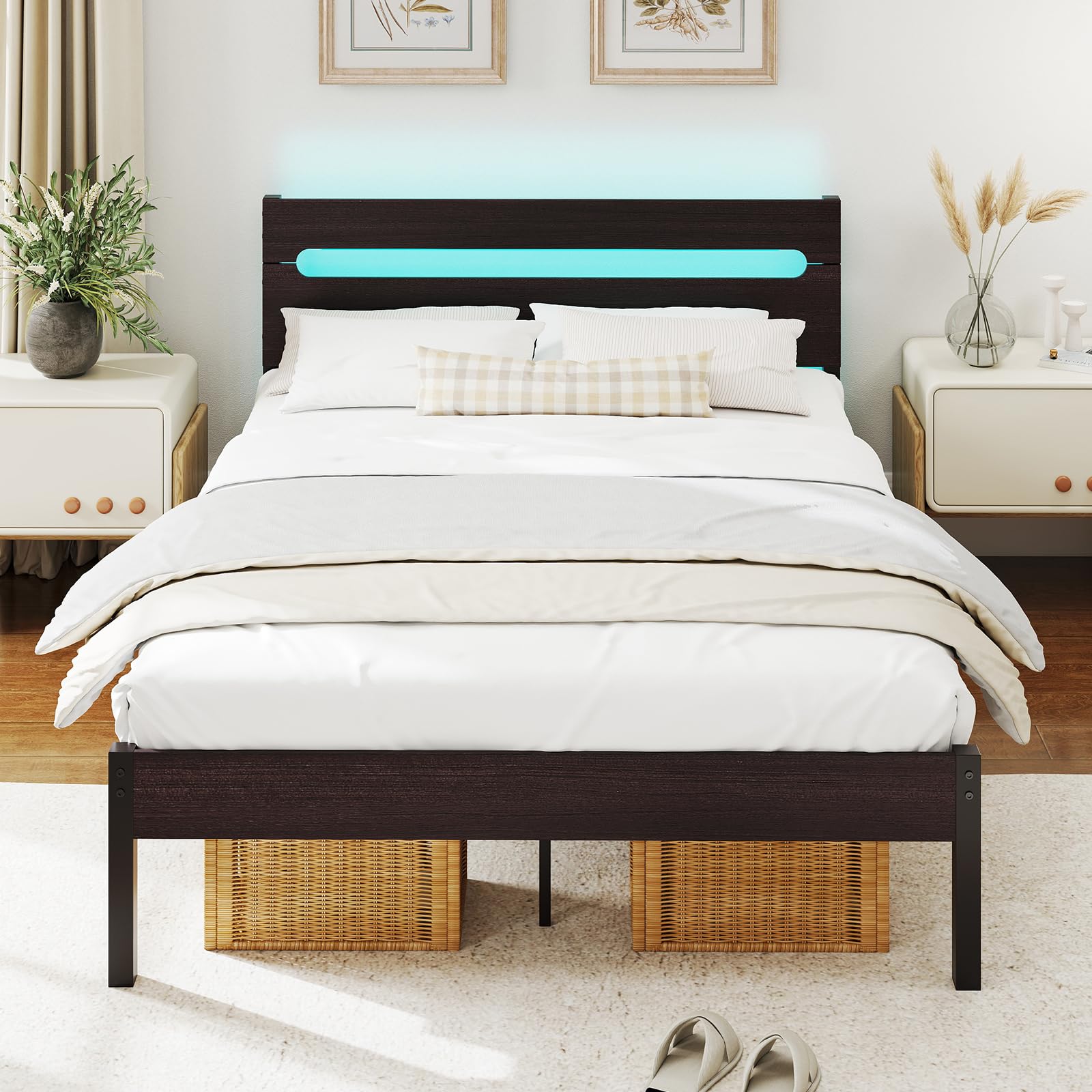 KOMFOTT Full Metal Bed Frame with Headboard & Charging Station