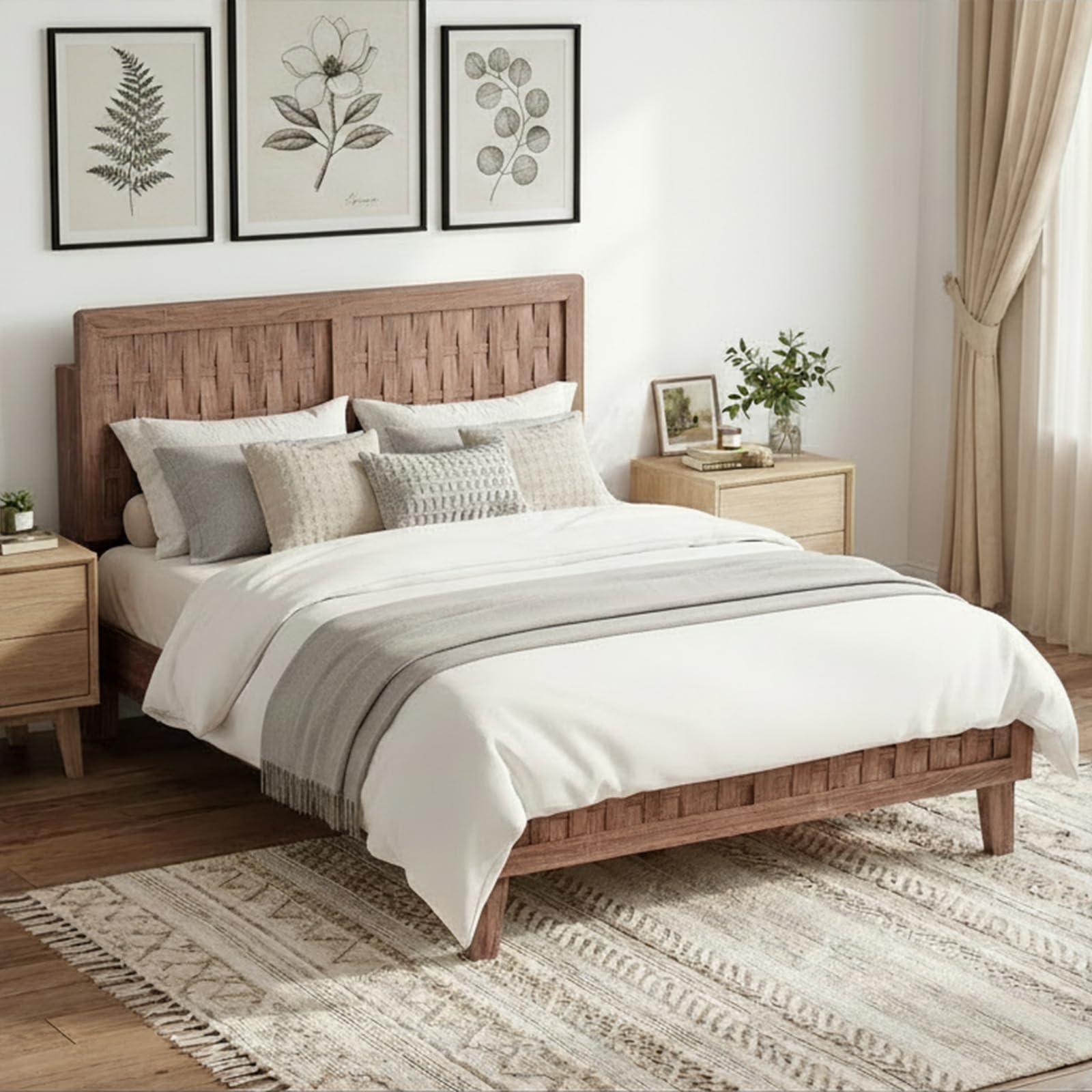 KOMFOTT Queen/Full/Twin Bed Frame Mid Century Modern Platform Bed