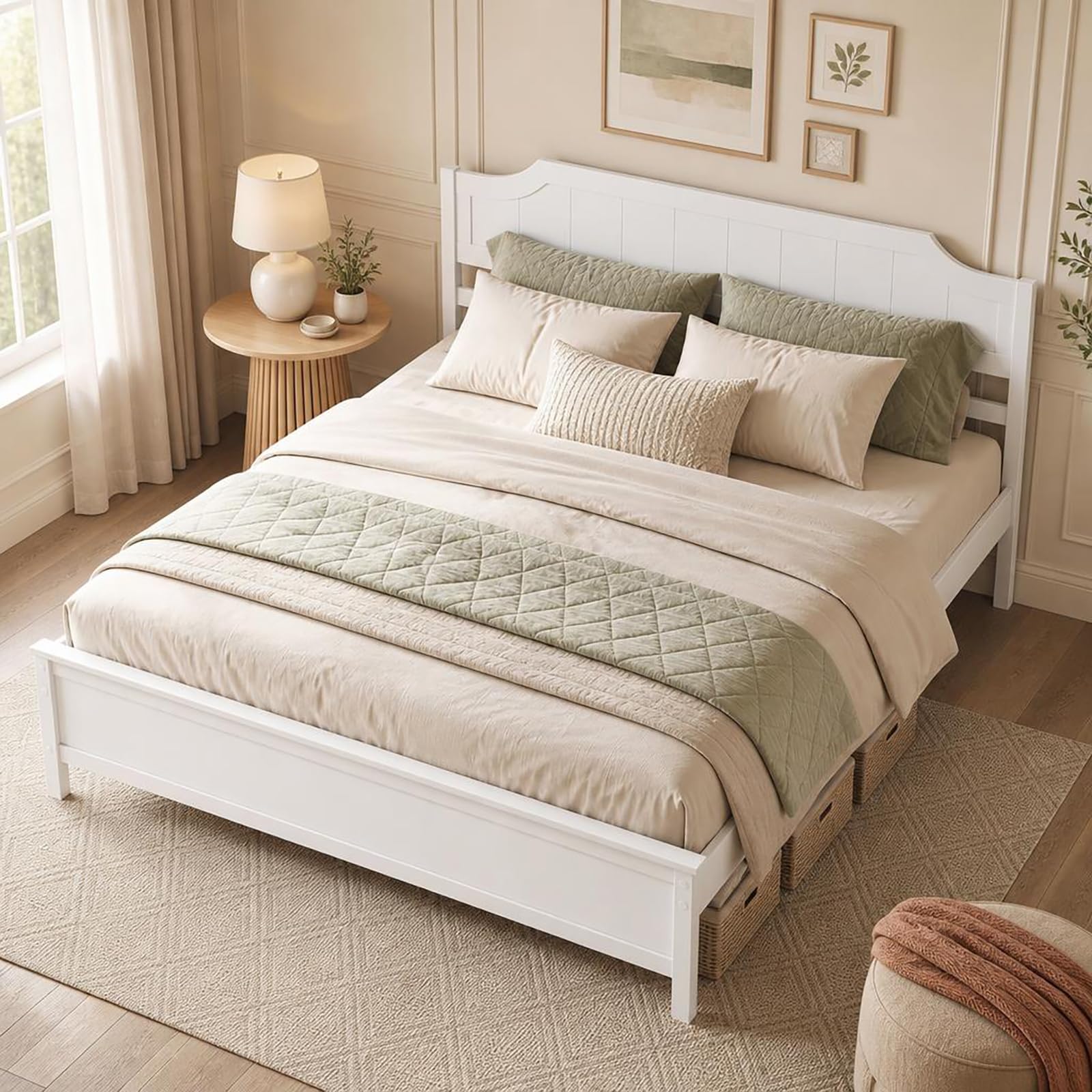 KOMFOTT Twin/Full/Queen/King Size Bed Frame with Headboard Wood Platform Bed