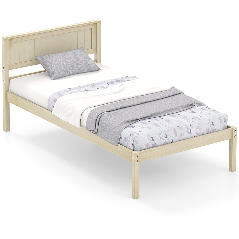KOMFOTT Wood Platform Bed Frame with Headboard, Solid Wood Bed Frame with Slat Support