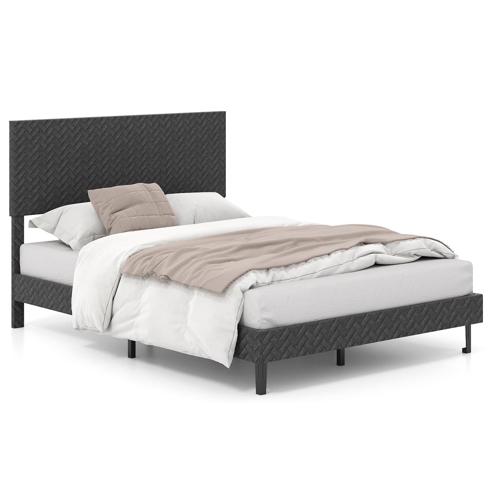 KOMFOTT Bed Frame with Height Adjustable Linen Headboard