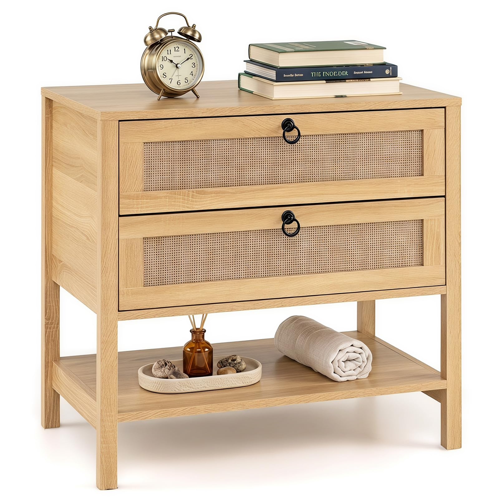 KOMFOTT Rattan Nightstand Bedside Table with 2 Drawers(1/2)