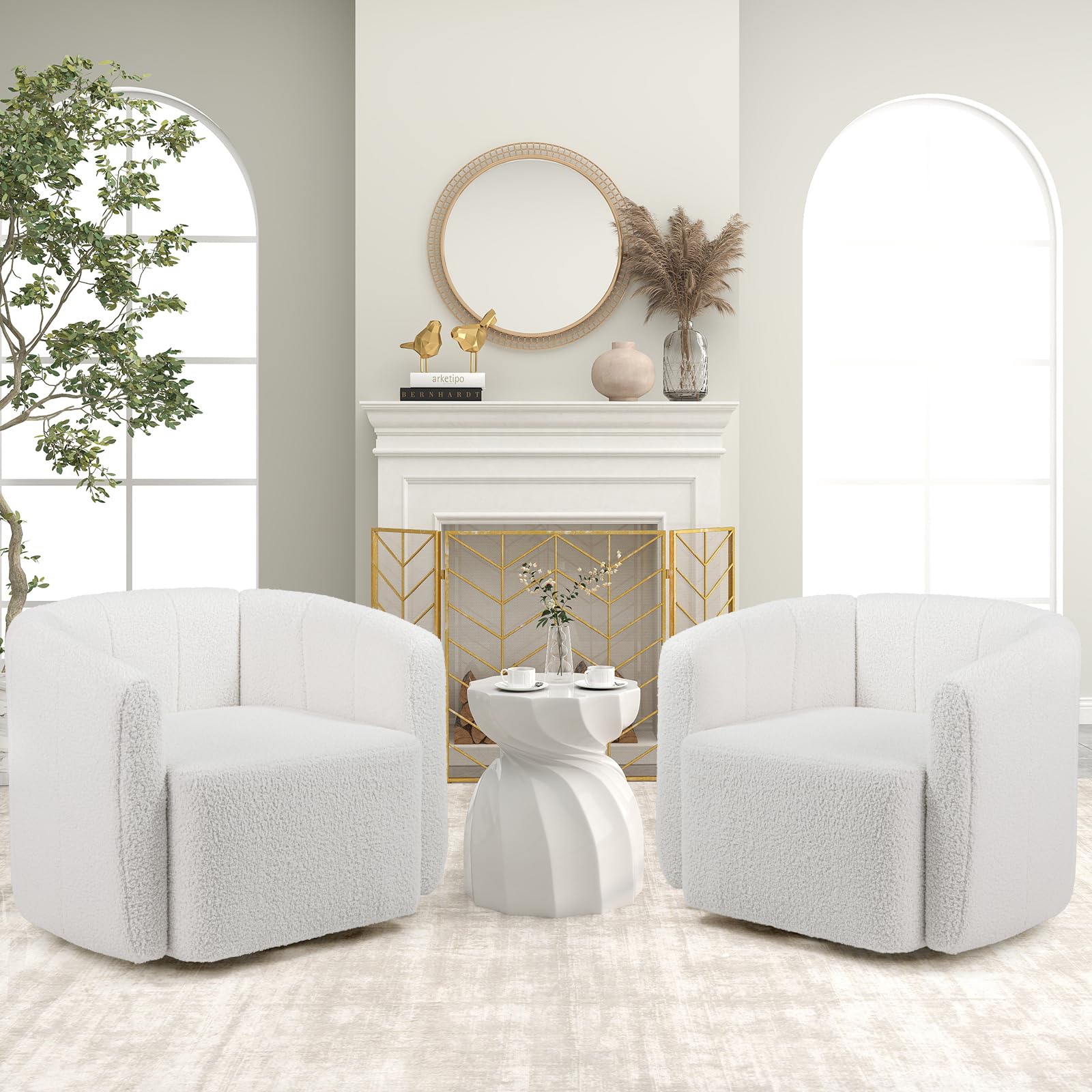 KOMFOTT Swivel Barrel Chair Sherpa Fabric Accent Chair