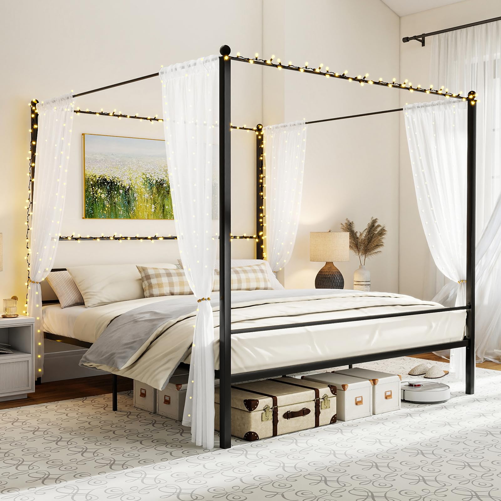 KOMFOTT Twin/Full/Queen/King Size Metal Canopy Bed Frame