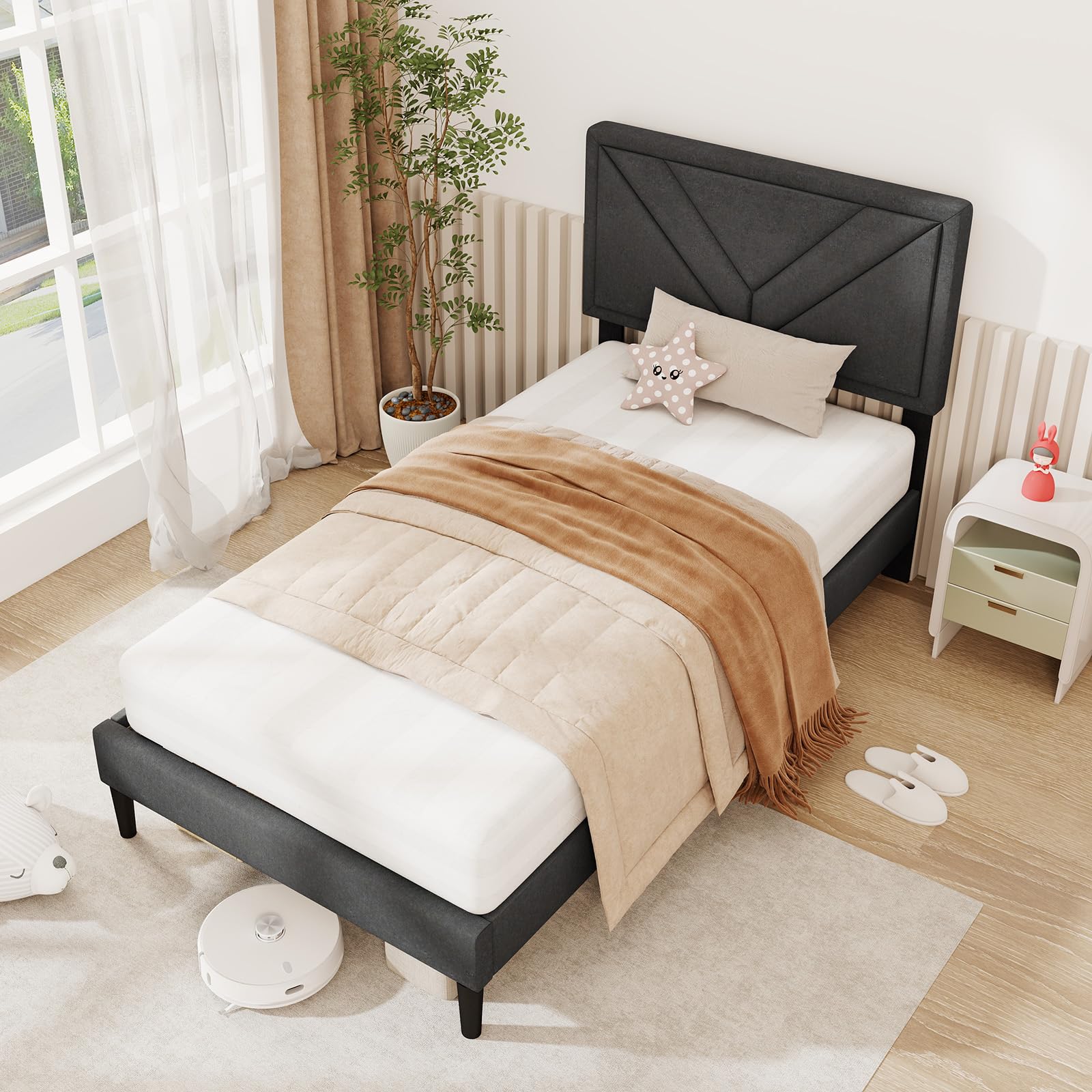 KOMFOTT Upholstered Platform Bed Frame(Diagonal Channel Tufted)