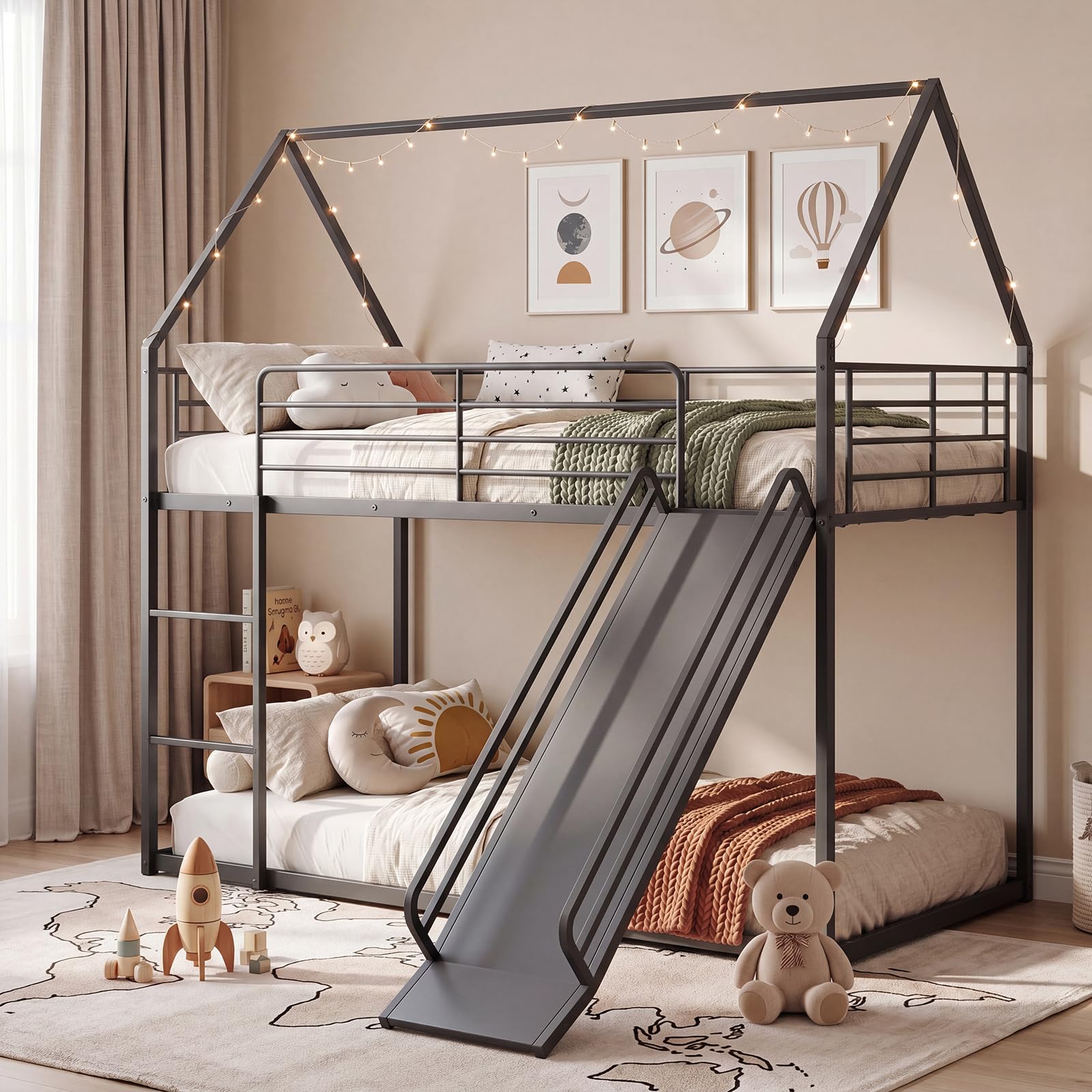 KOMFOTT Bunk Bed Twin Over Twin with Reversible Slide and Ladder