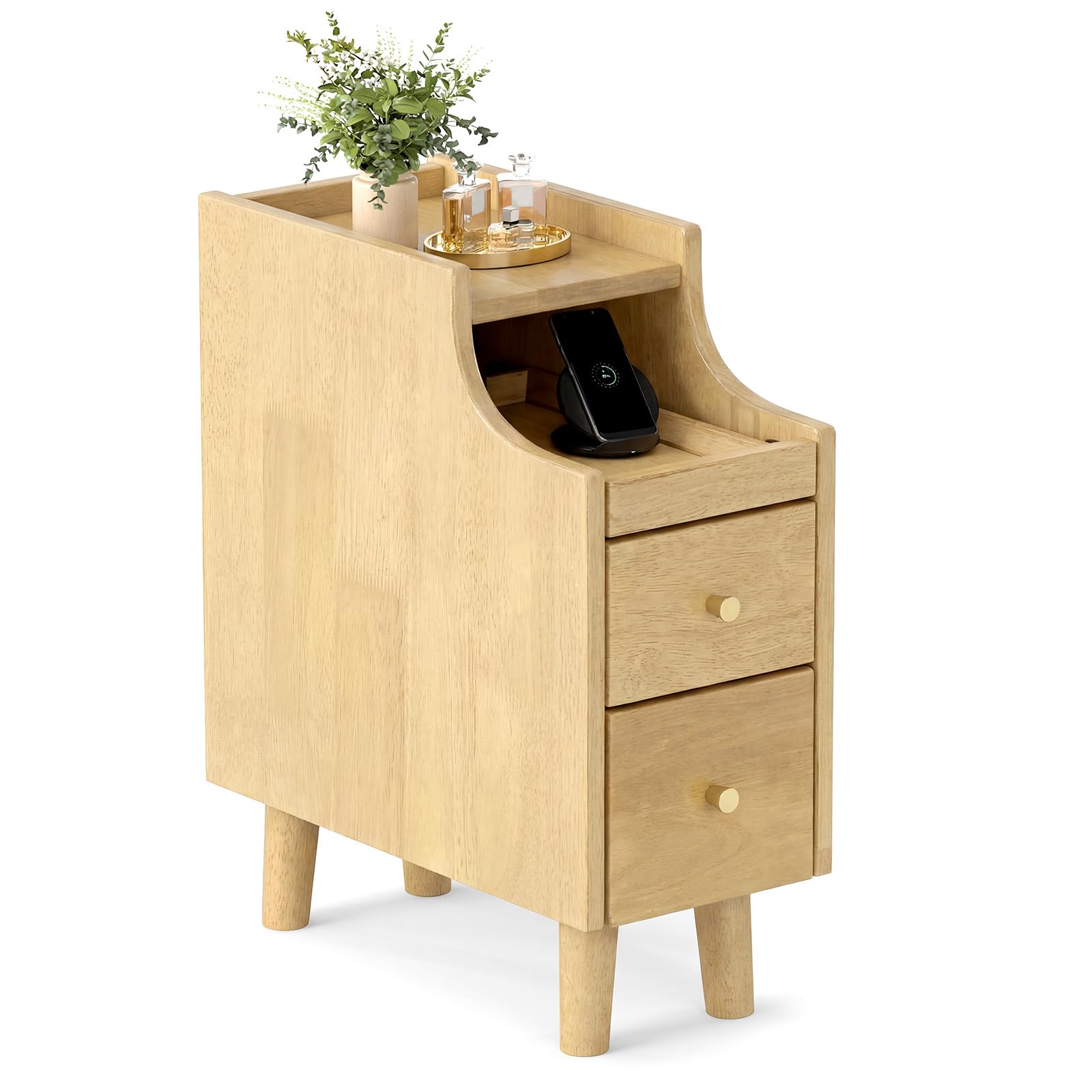 KOMFOTT Narrow Nightstand with Pull-Out Tray & 2 Storage Drawers