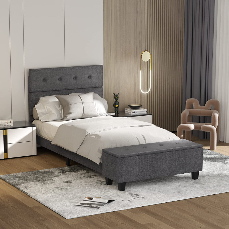 KOMFOTT Twin Upholstered Bed Frame with Ottoman Storage
