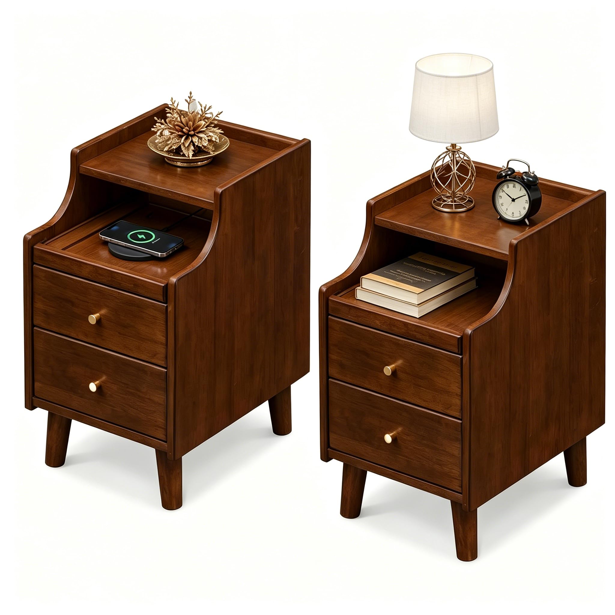KOMFOTT Narrow Nightstand with 2 Drawers & Pull-Out Tray(1/2)