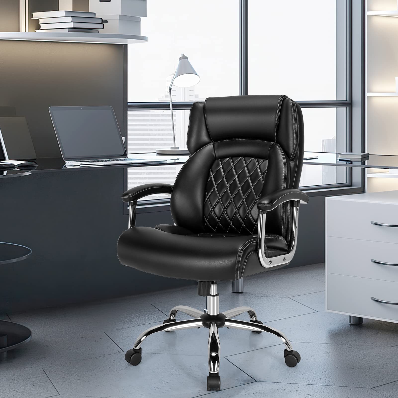 KOMFOTT 500LBS Big and Tall Office Chair, Wide Seat Large Leather Executive Chair w/Heavy Duty Metal Base