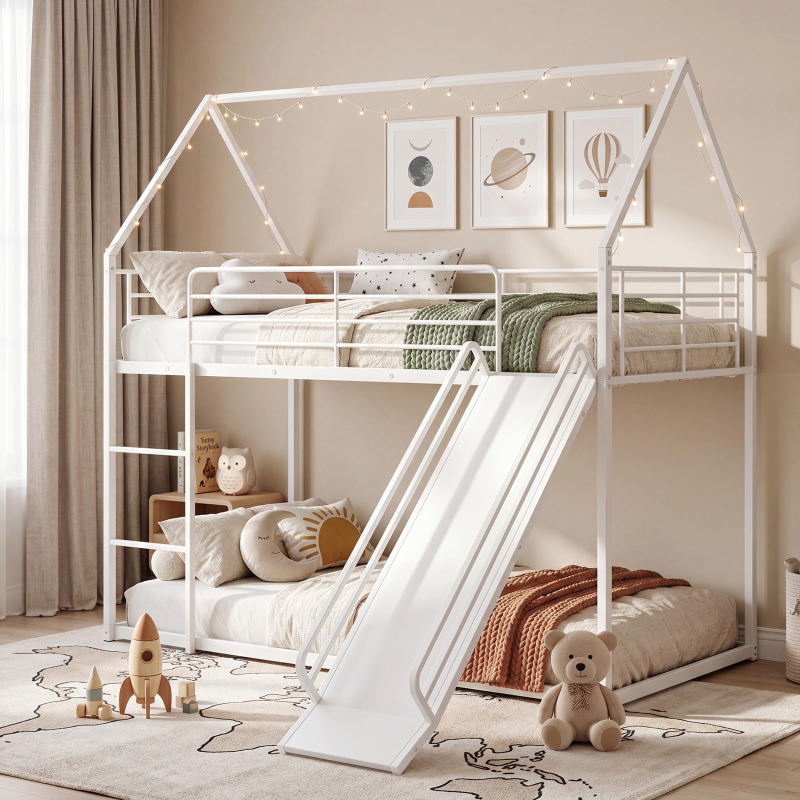 KOMFOTT Bunk Bed Twin Over Twin with Reversible Slide and Ladder