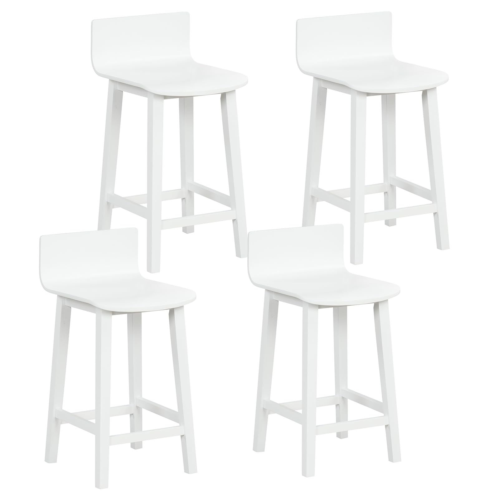 KOMFOTT Solid Wood Bar Stools Set of 2/4, Counter Height Chairs with Low Back and Footrest