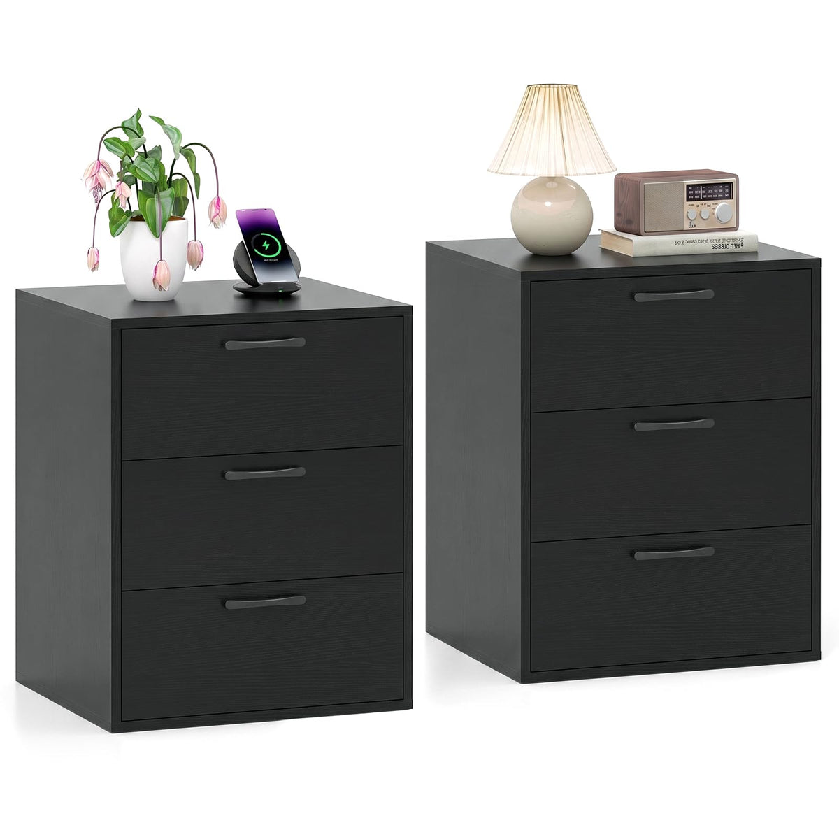 KOMFOTT Nightstand with 3 Drawers(White & Grey)