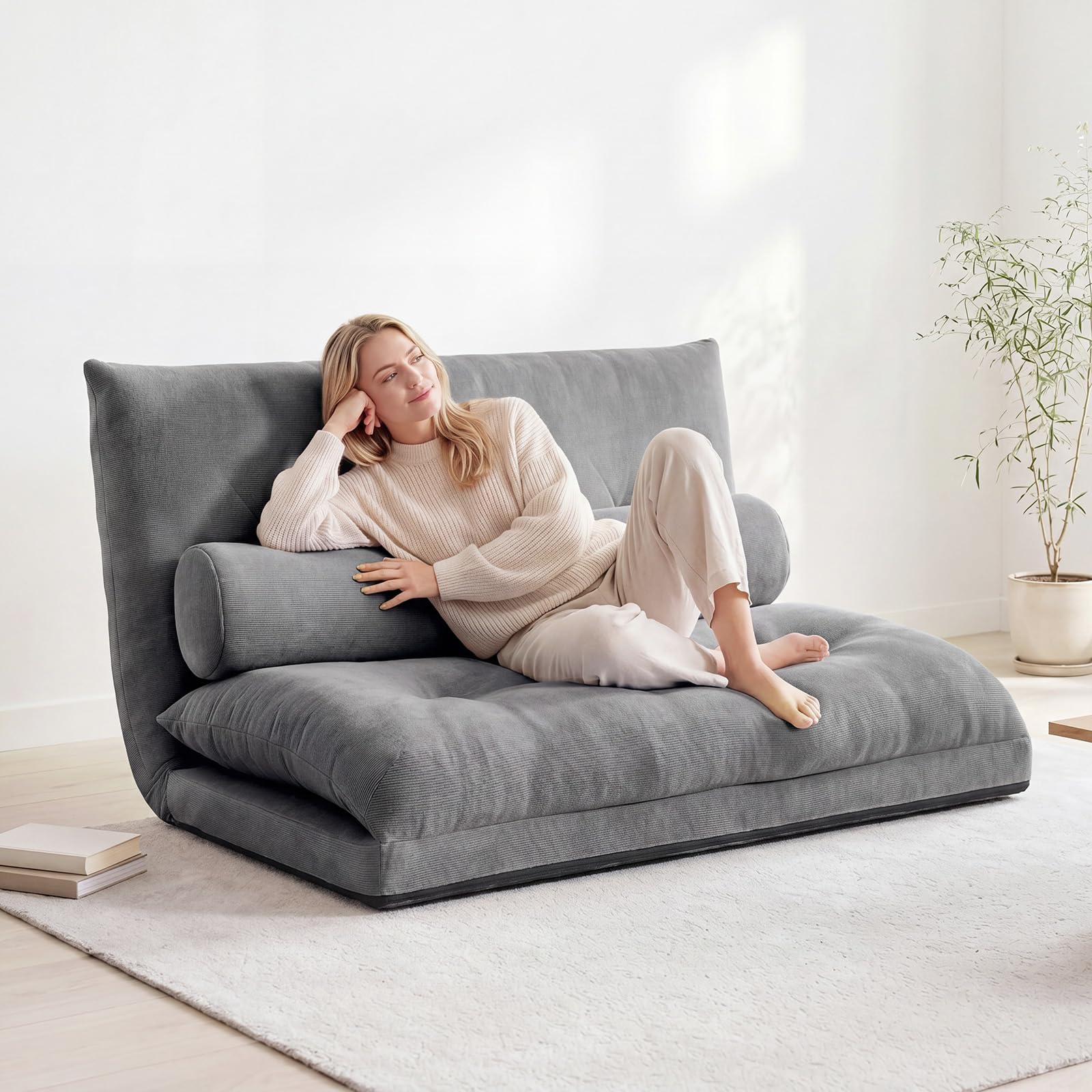 KOMFOTT Foldable Floor Lazy Sofa with 2 Pillows
