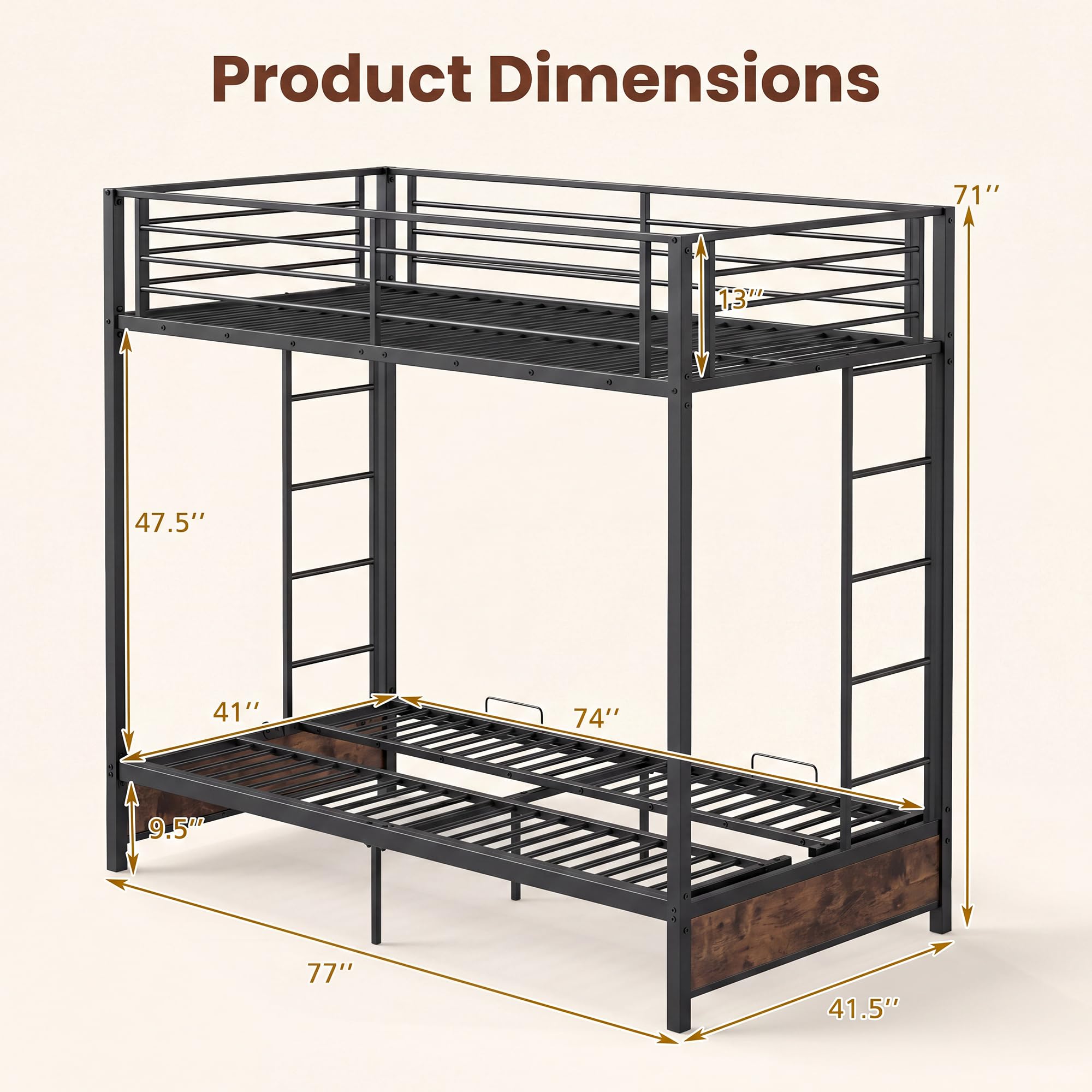 KOMFOTT Metal Twin Over Futon Bunk Bed