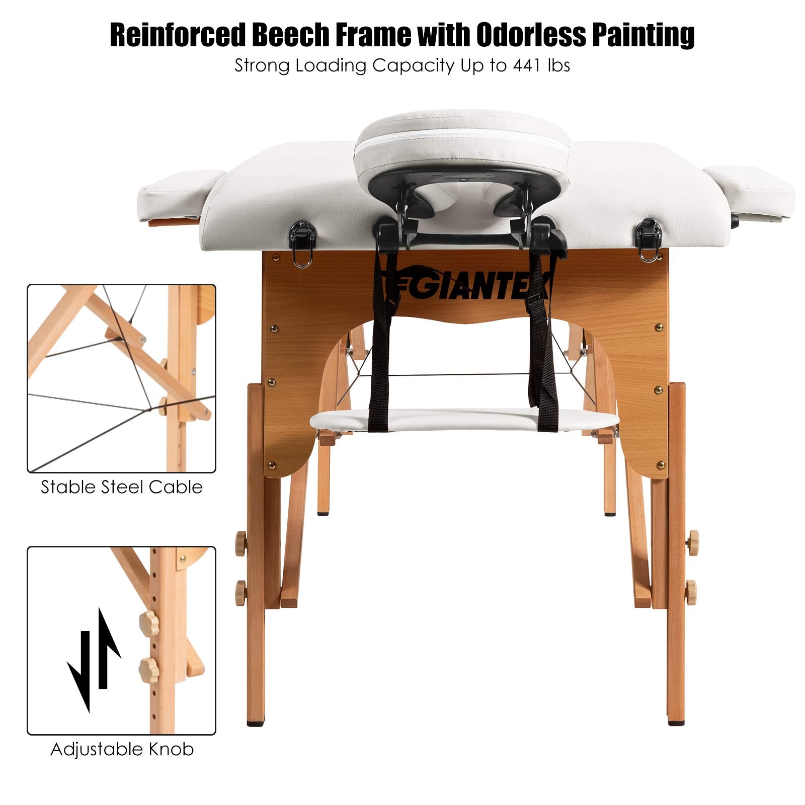 KOMFOTT Portable Massage Table Lash Bed, Massage Bed Spa Bed Height Adjustable w/Face Cradle & Carry Case