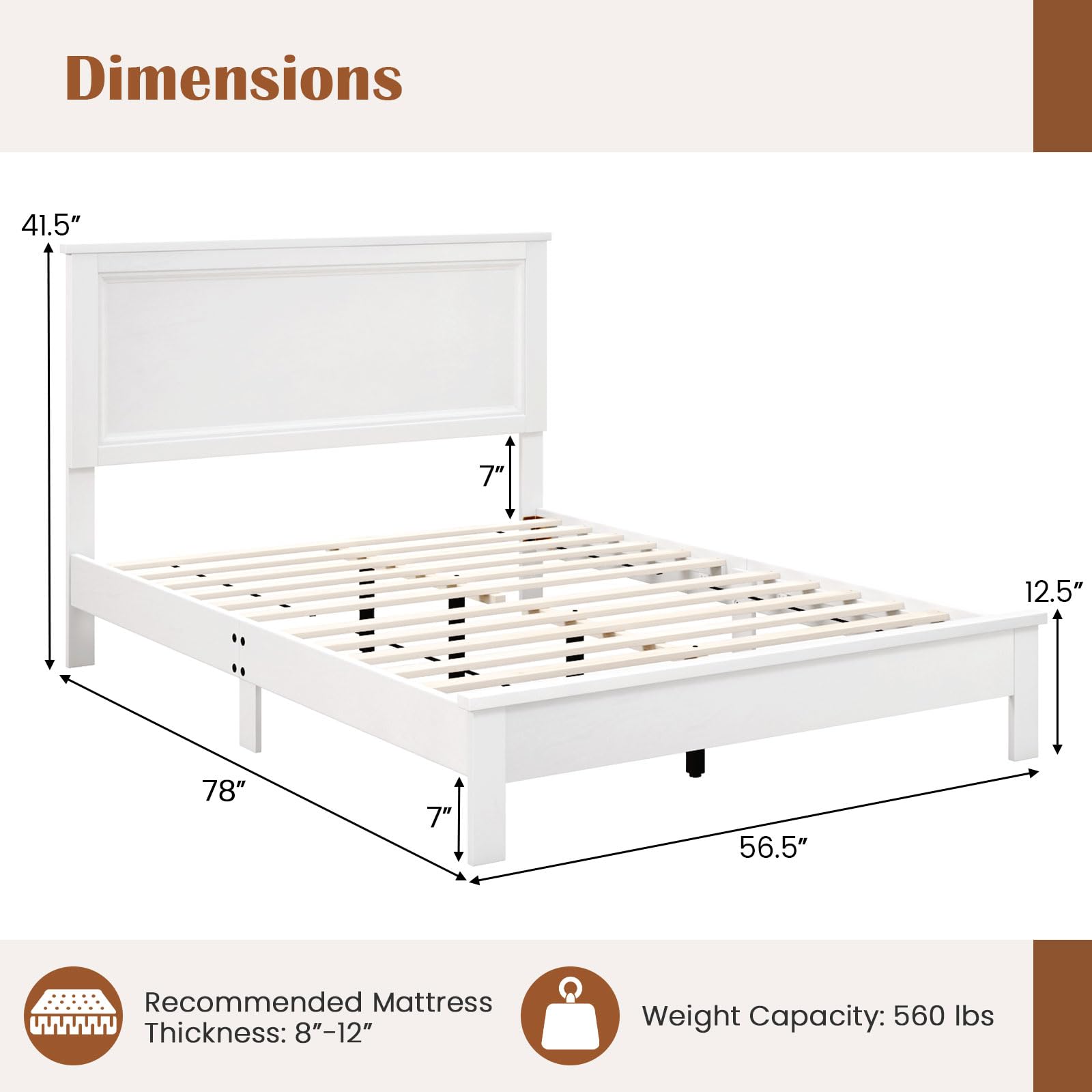 KOMFOTT Mid-Century Modern Platform Bed with Headboard, Solid Wood Legs