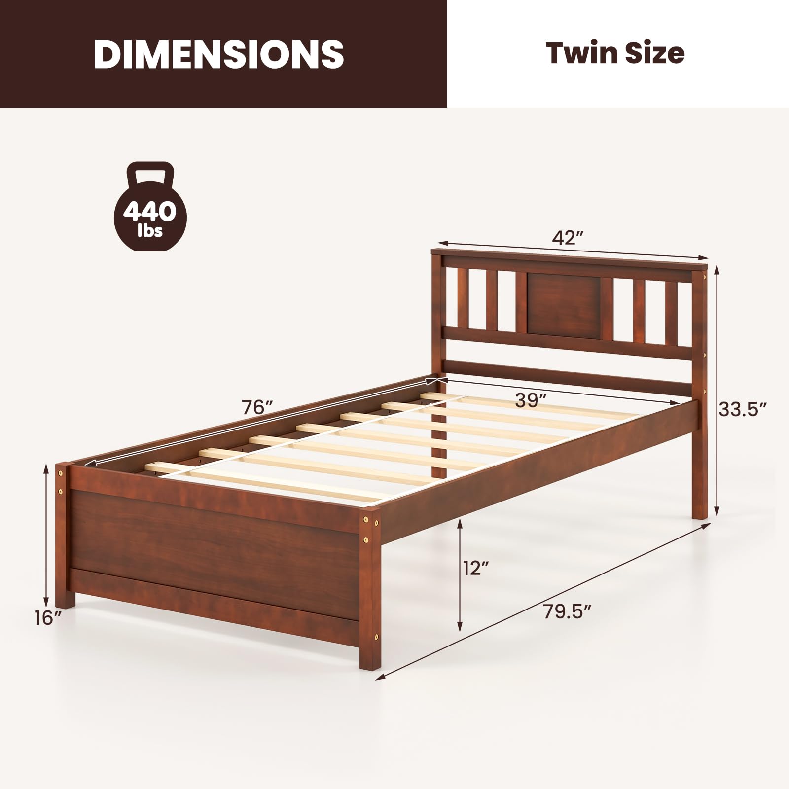 KOMFOTT Twin/Full/Queen Size Wood Platform Bed Frame with Headboard