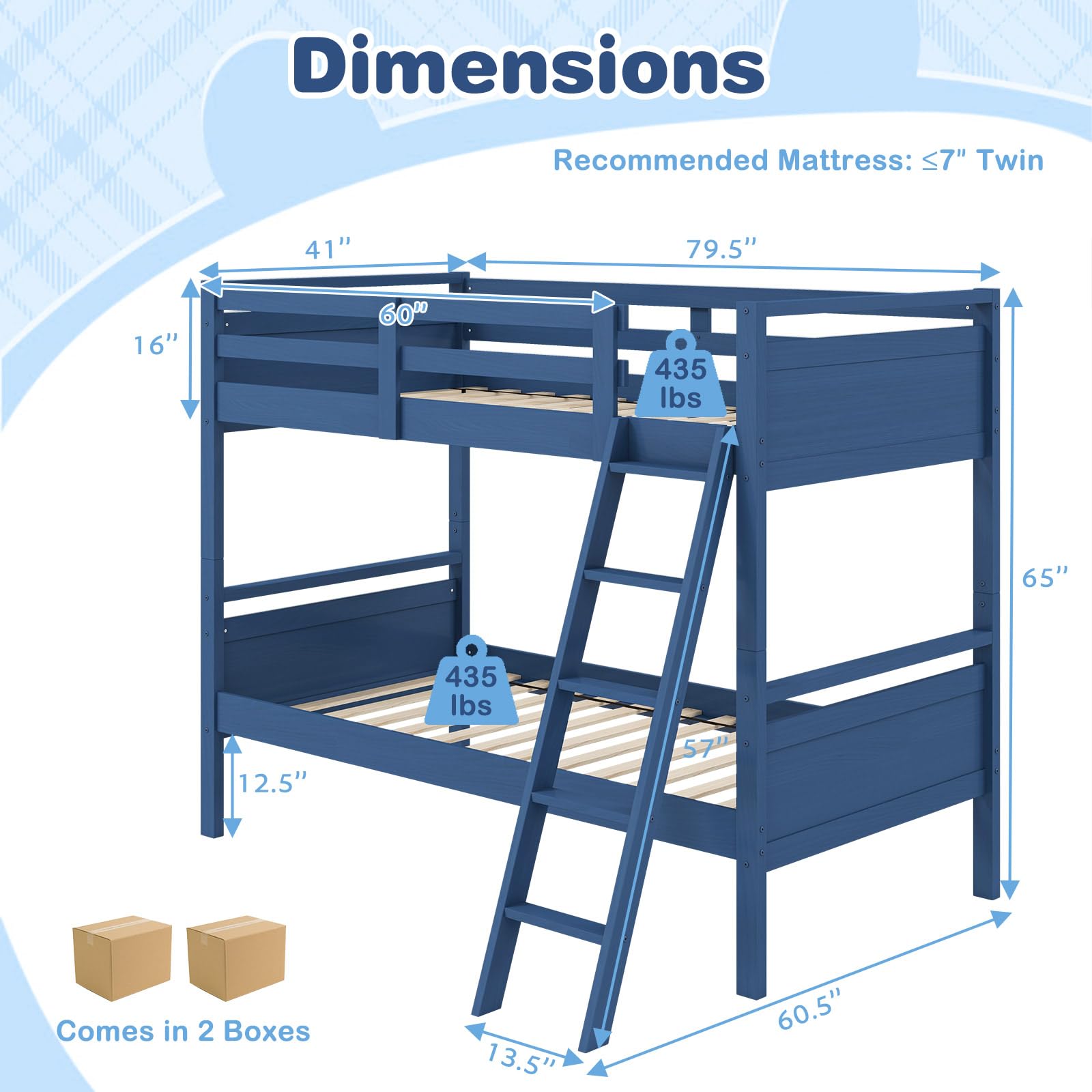 KOMFOTT Twin-Over-Twin Wood Bunk Bed, Multifunction Convertible 2 Individual Beds
