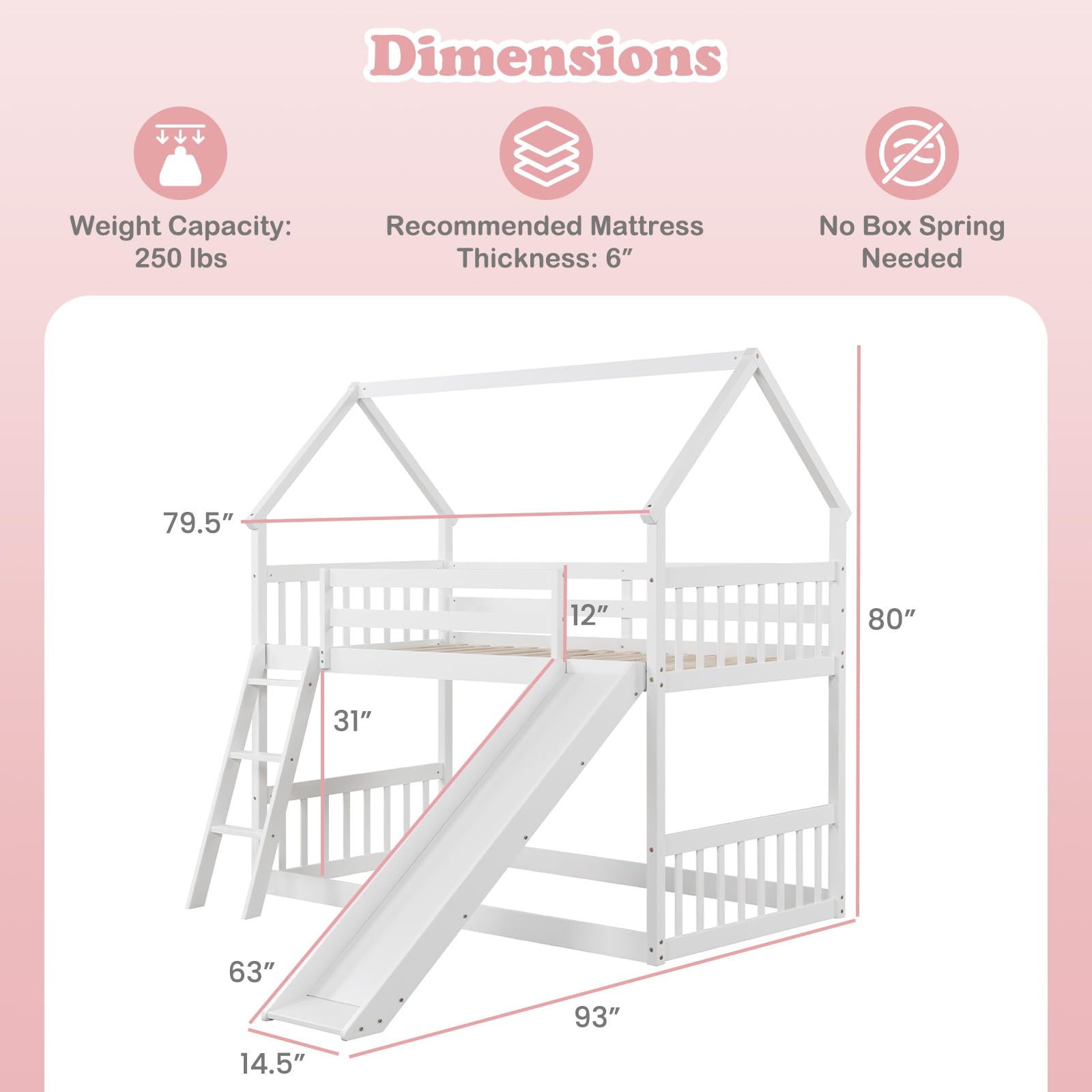 KOMFOTT Wood Twin Over Twin House Bunk Bed(White)