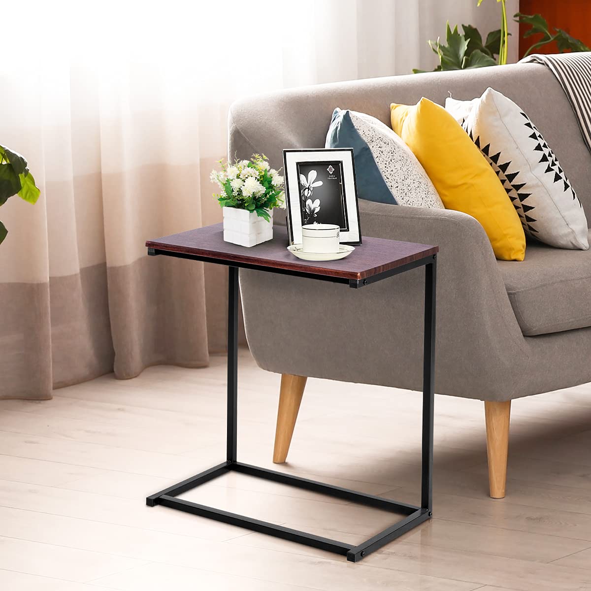 Sofa Bed Side Table Compact C-Shaped Couch End Table