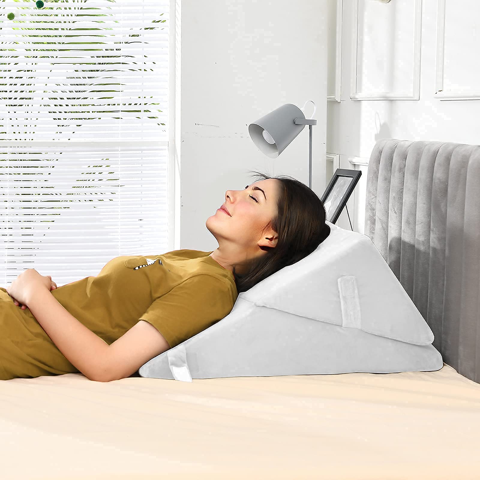 KOMFOTT Bed Wedge Pillow with Adjustable Back Support Detachable Headrest, Memory Foam Fill, Soft Washable Cover