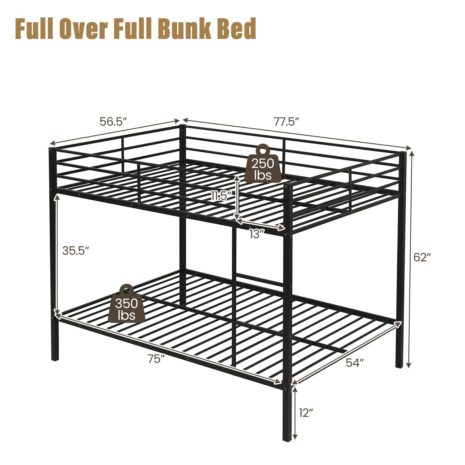 KOMFOTT Full Over Full Metal Bunk Bed, Heavy-Duty Modern Bunk Bed