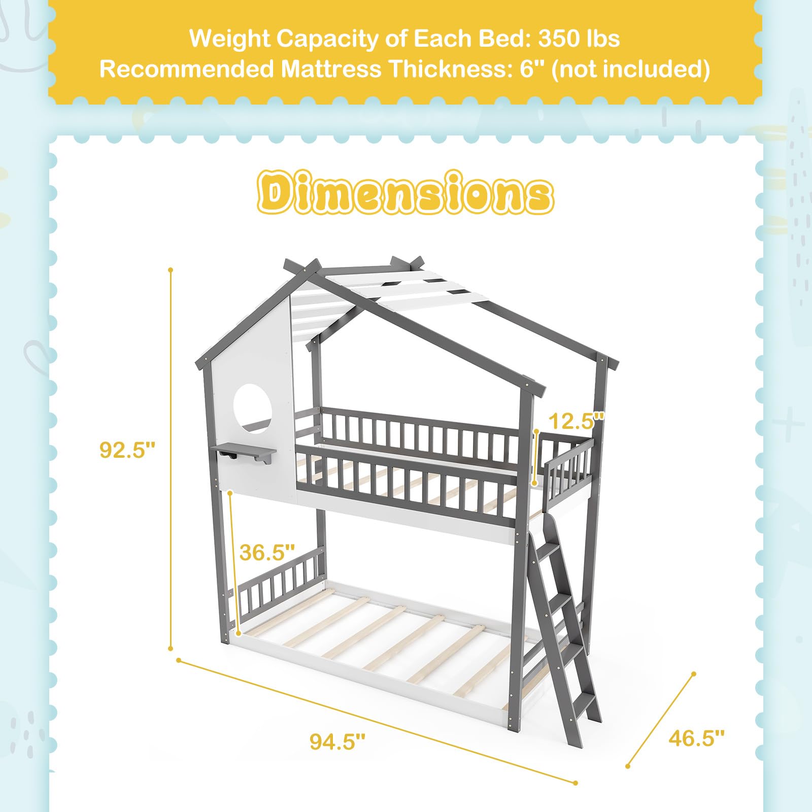 KOMFOTT Wood Twin Over Twin House Bunk Bed