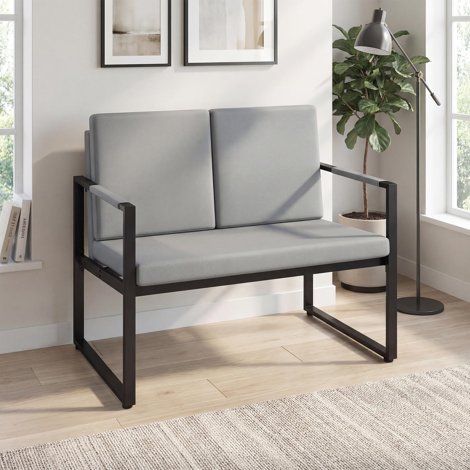 KOMFOTT Modern Industrial Loveseat Sofa 2-Seater Faux Leather Couch