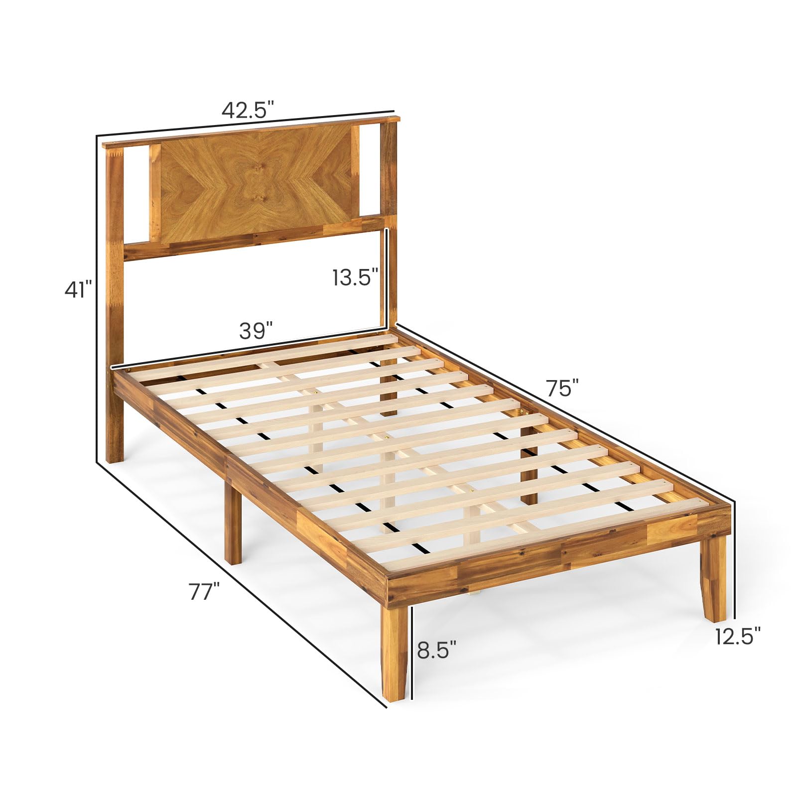 KOMFOTT Wood Bed Frame with Headboard