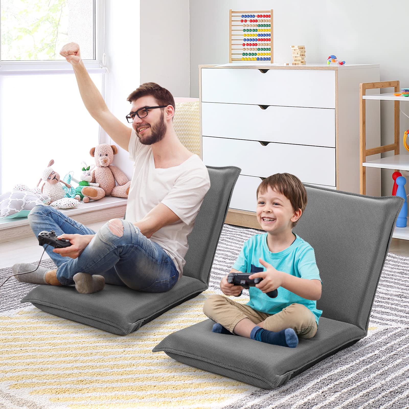 KOMFOTT Adjustable Mesh Floor Sofa Chair, 6-Position Multi-Angle Padded Floor Chair for Gaming Reading Meditation
