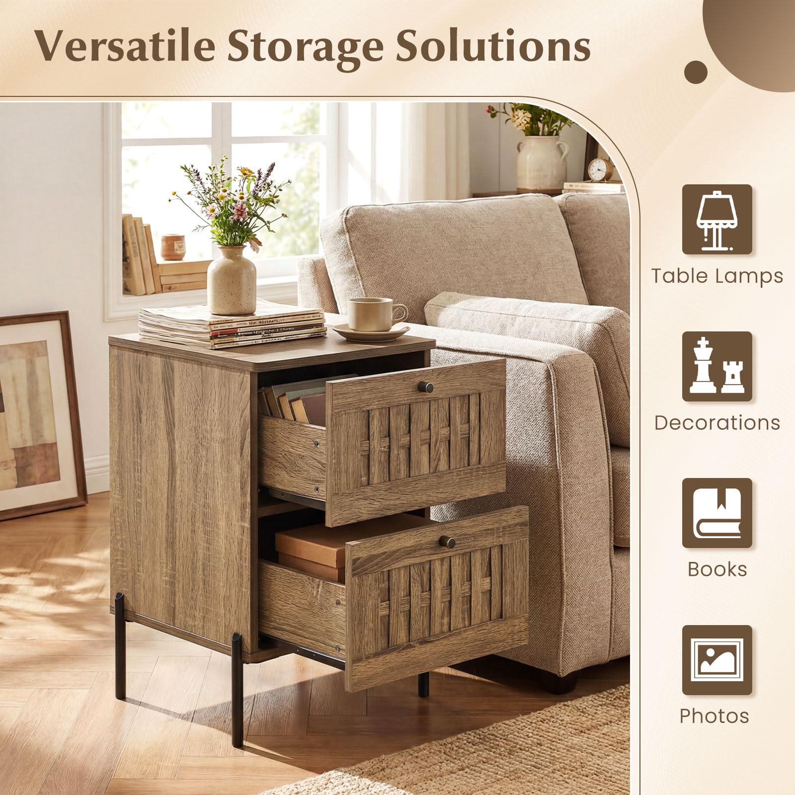 KOMFOTT Wooden Nightstand with 2 Drawers