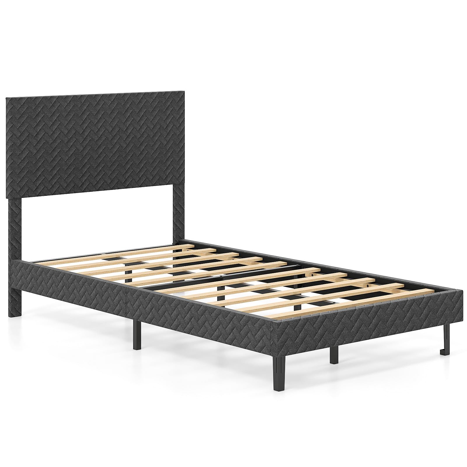 KOMFOTT Bed Frame with Height Adjustable Linen Headboard