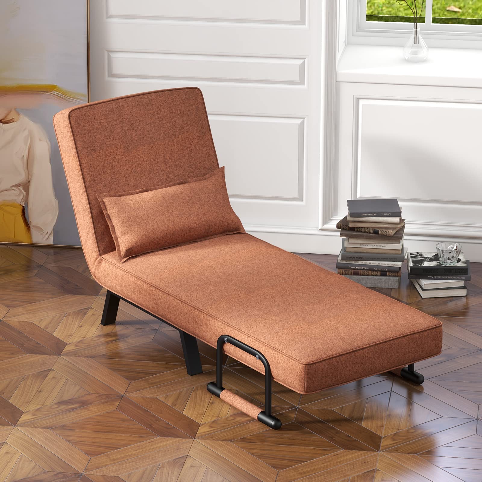 KOMFOTT Convertible Upholstered Sleeper Chair Bed with Pillow, 4-in-1 Folding Sofa Bed with 6-Position Adjustable Backrest